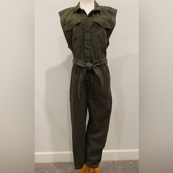 Free People Sydney Denim Coveralls in Green Sleeveless size Medium - Picture 2 of 12